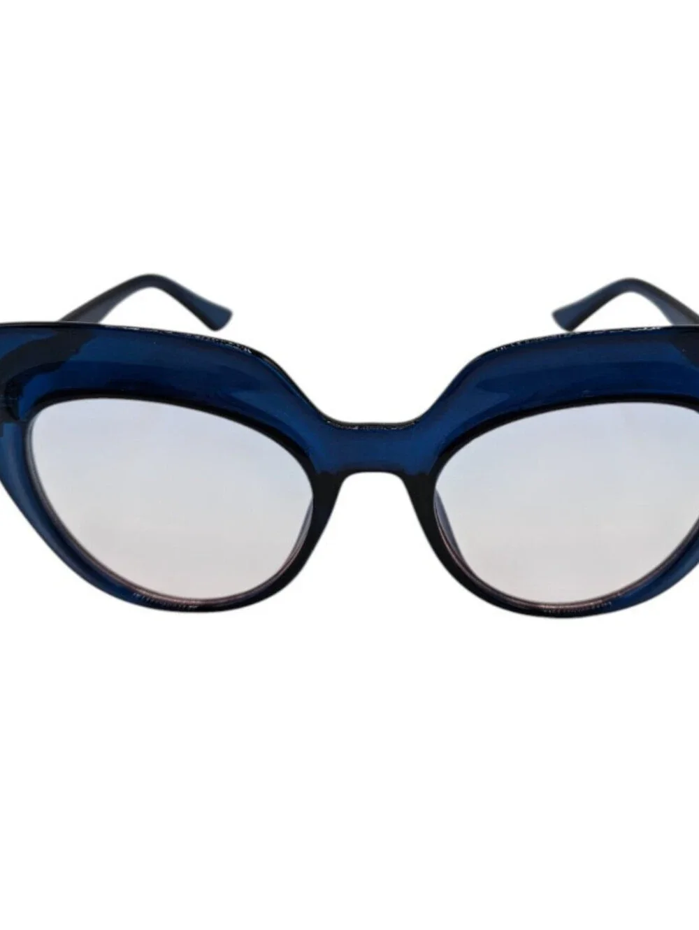 Vintage Mod Style Cat Eye Sunglasses Thick Plastic Rim Clear Blue